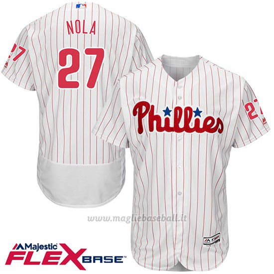 Maglia Baseball Uomo Philadelphia Phillies Aaron Nola 27 Bianco Flex Base Autentico Collezione Giocatore